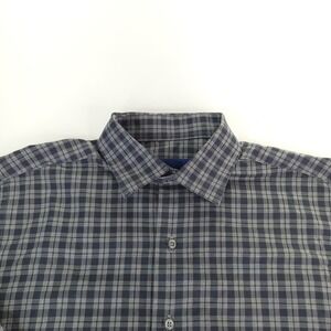 David Donahue Shirt Men Large 16.5 Fusion Black Gray Check Button Up Long Sleeve